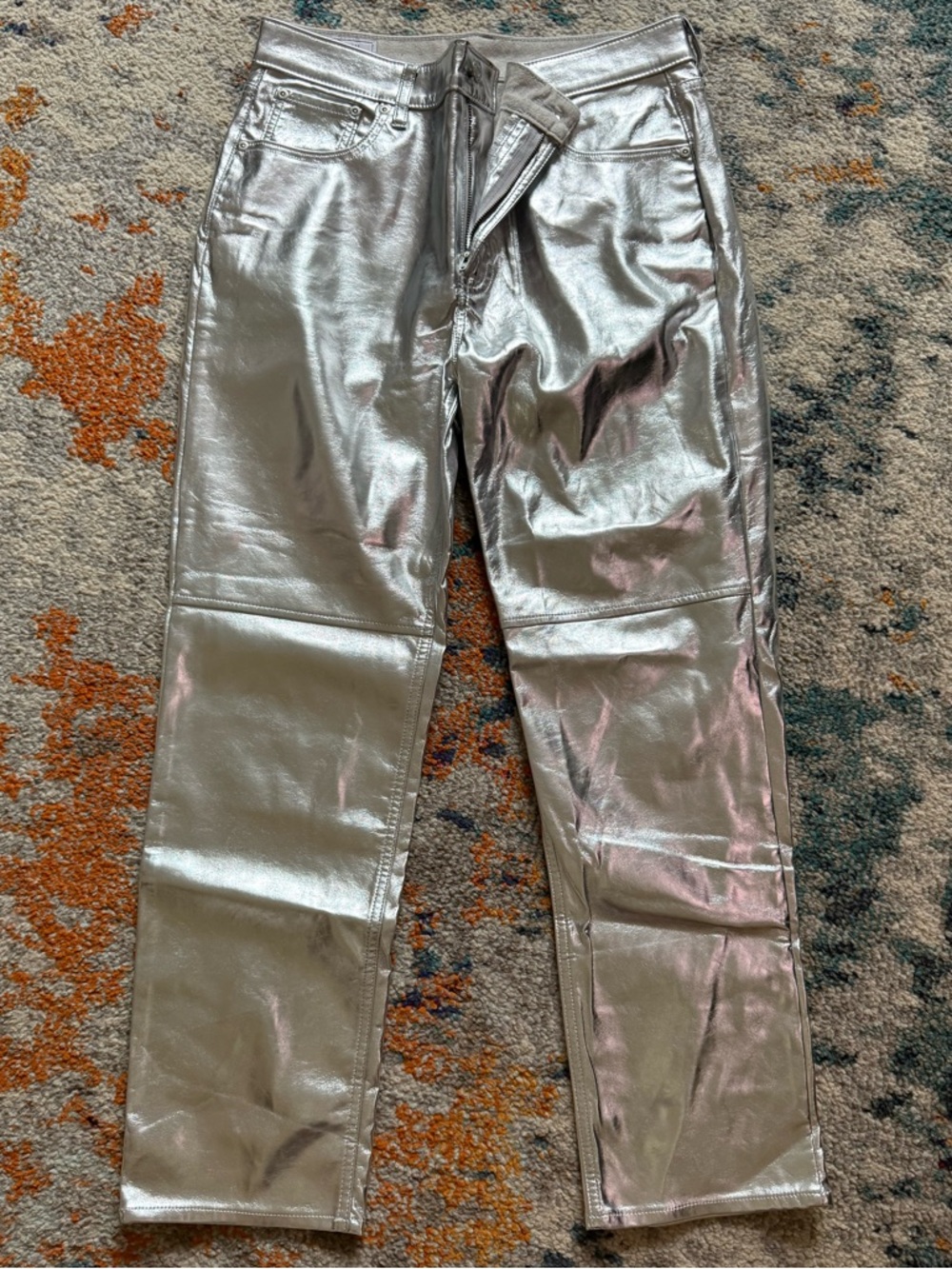 Gap Silver Metallic Straight-Leg Pants